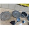 Image 5 : 11 Granite Enamel Ware , Strainer, Scoops , Pots