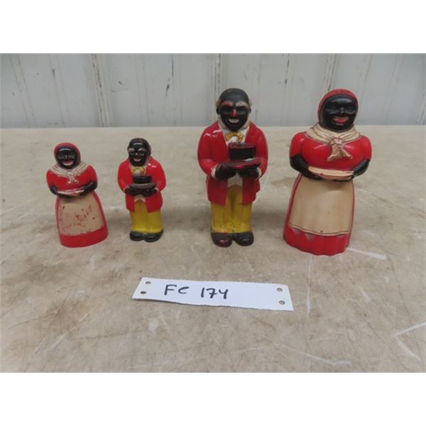 2 Pair Aunt Jemima + Uncle Moses Salt + Pepper Shakers - Plastic