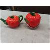 Image 2 : Lot of Tomato Ware ; Tea Pot, Cream + Sugar Pair, Salt + Pepper Shakers plus more