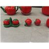 Image 5 : Lot of Tomato Ware ; Tea Pot, Cream + Sugar Pair, Salt + Pepper Shakers plus more