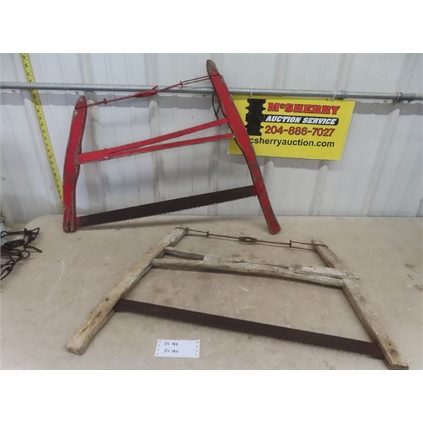 2 Vintage Wooden Handled Saws