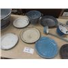 Image 4 : Lot of Enamel Graniteware ; Large Bowl, Plates, Ladle, Fry Pan