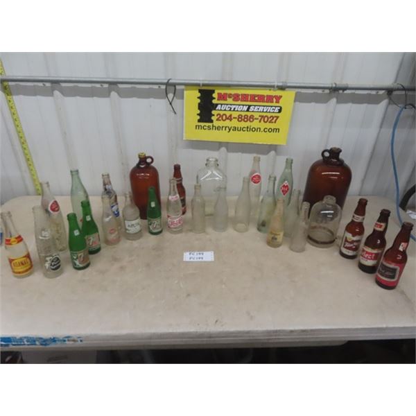 Large Lot of Bottles ; Pop, Beer, Javex