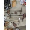 Image 1 : Lot of Old Yard Tools ; Hay Knives, Shovels, Pick Axe plus more