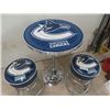 Image 4 : Vancouver Canucks Bar Table + Stools - Chrome with Upholstered Seat - Very Clean Table 27 1/2" Wide 