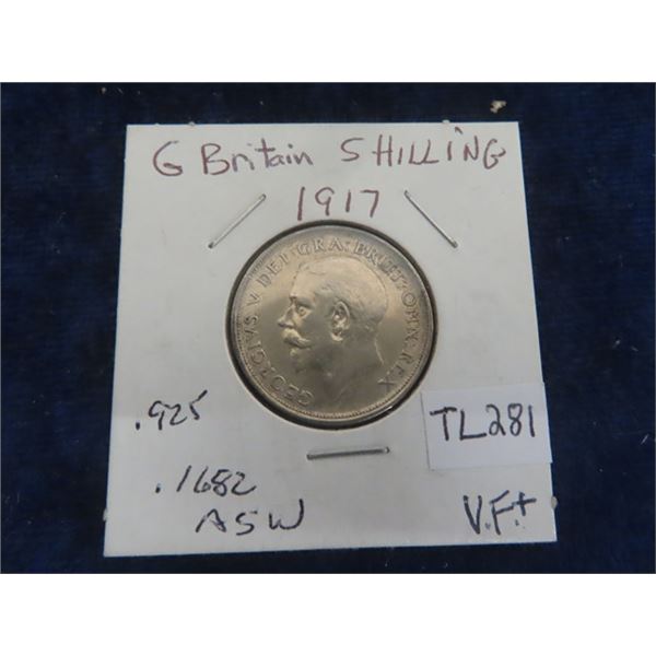 Great Britain 1917 King George 5 1 Shilling .925 Silver VF+