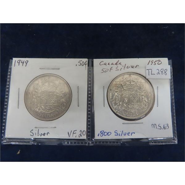 Canada 1949 VF20 + 1950 M.S. 63 Half's .800 Silver
