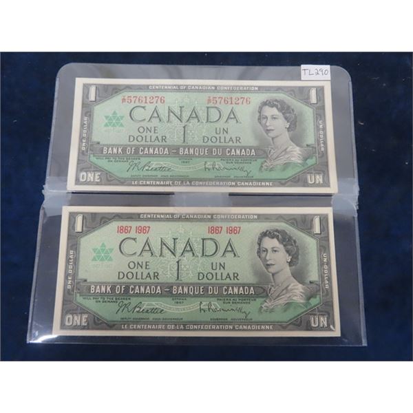 Canada 1967 Centennial Dollar Bills with Serial # & No Serial - Mint Condition