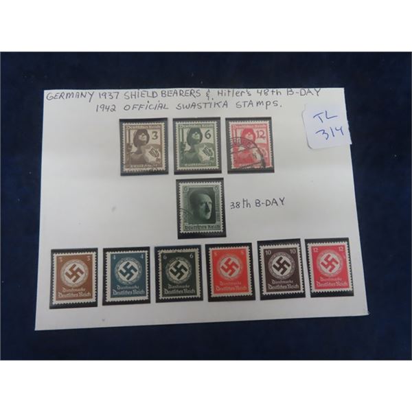 German 1937 Shield Bearer & 1942 Official Swastika Stamps