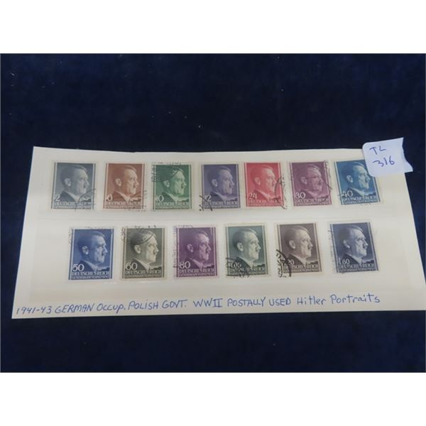 German Occup.. Polish Gov't 1941-43 WW2 Postally Used Stamps