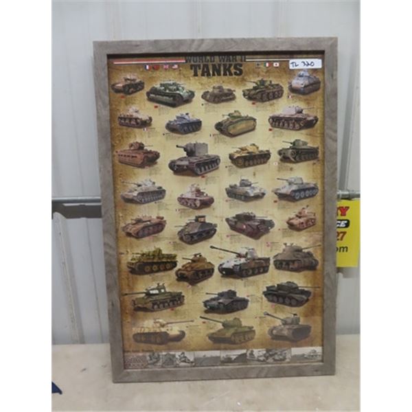 Framed Picture 26" x 38" of WW2 Tanks Used in Battle VF Condition