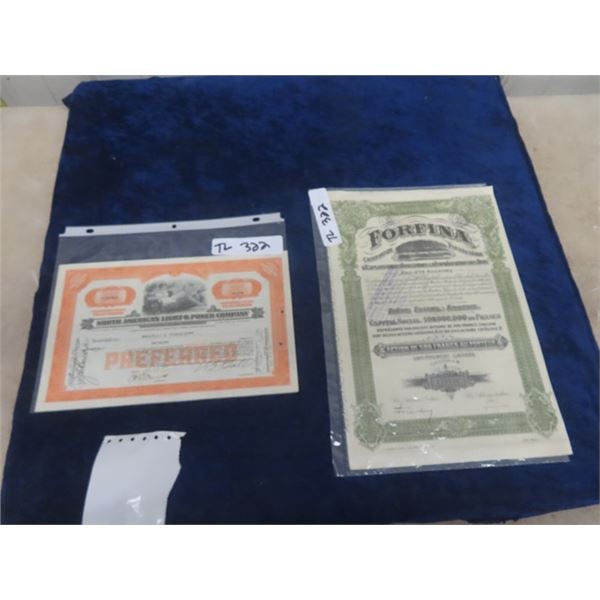 North American Light + Power Co. Sept. 19, 1934 Stock Certificate VF & Forfina Financial Co. June 19