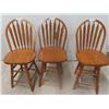Image 1 : 3 Wooden Oak Swivel Bar Stools
