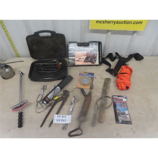 Assorted Tool Lot ; Multiple Tool Kits, Torque Wrench, Pliers, Light plus more