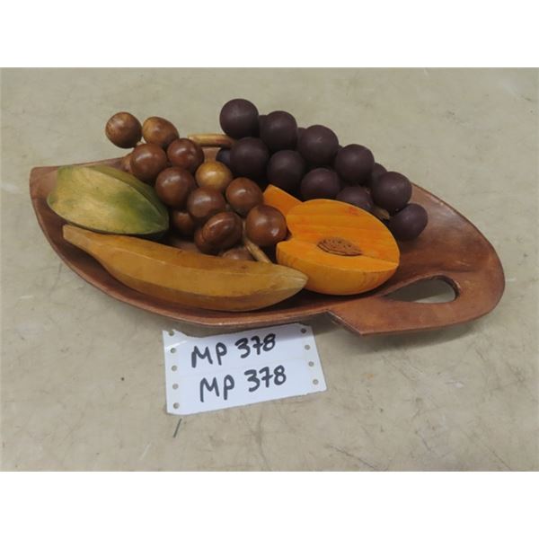Mid Century Wooden Fruit Bowl + Fruit