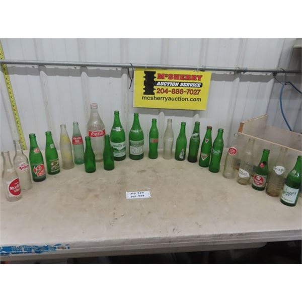 22 Pop Bottles in Wooden Box ; 2 Way, Coca-Cola, Sprite plus more