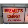 Image 3 : Breault's Carpet Light Up Sign/Clock- Metal Case + Plastic Faces 3" x 12" x 27"