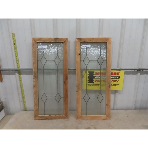 2 Vintage Leaded Glass Window in Newer Frames 14" x 33.5"
