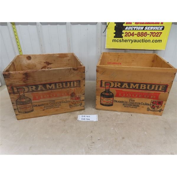 Lot of 2 Wooden Drambuie Boxes 10.5" x 13" x 14.5"