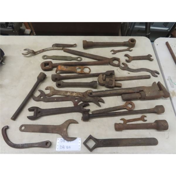 Large Lot of Old Steel Wrenches + Pipe Wrenches