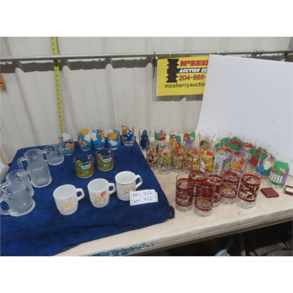 40 McDonalds Glasses + Cups , Batman Cups, Fire King Cups, Muppets, Coca - Cola, McDonalds Character