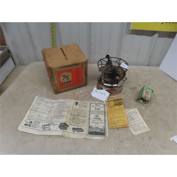 Coleman Model 500 One Burner Stove with Pamphlet & Original Box + Funnel with Box