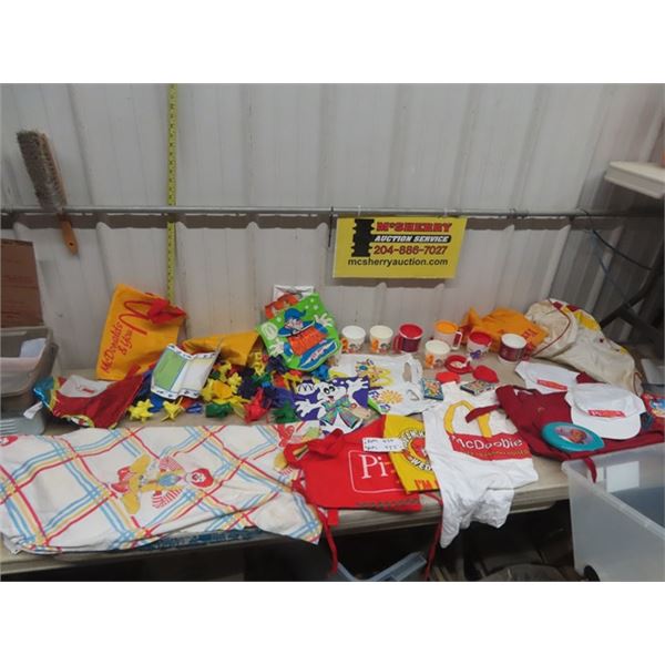 McDonalds Cups, Toys, Aprons, Carry On Bags, Bed Sheet, T-Shirt plus more