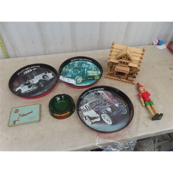 3 Metal General Tire Trays, Wooden Train Station Display, Ashtray plus more