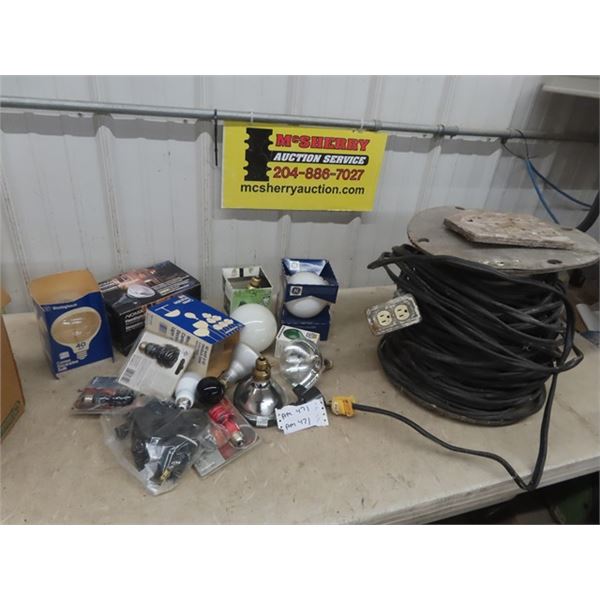 Large Roll Extension Cord Wire, Various Light Bulbs