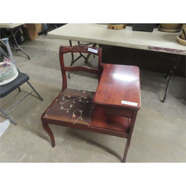Telephone Table with Upholstered Seat - Cherry Finish with Rosewood Carved 19" x 27" x 32"
