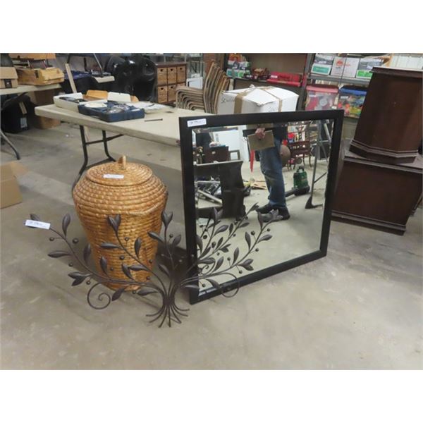 Basket, Wall Decor, Mirror 37" x 40"