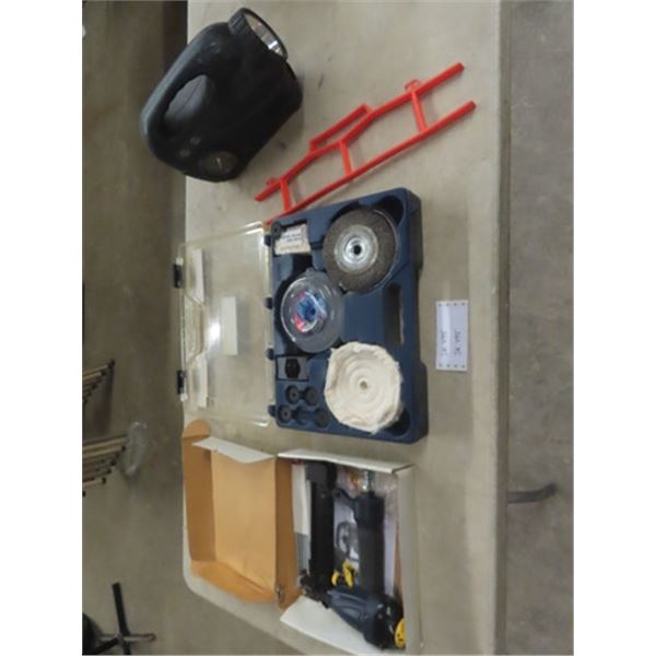 Mastercraft Air Stapler, Mastercraft Bench Grinder Accessories Kit, Flashlight, Compressor, Extensio