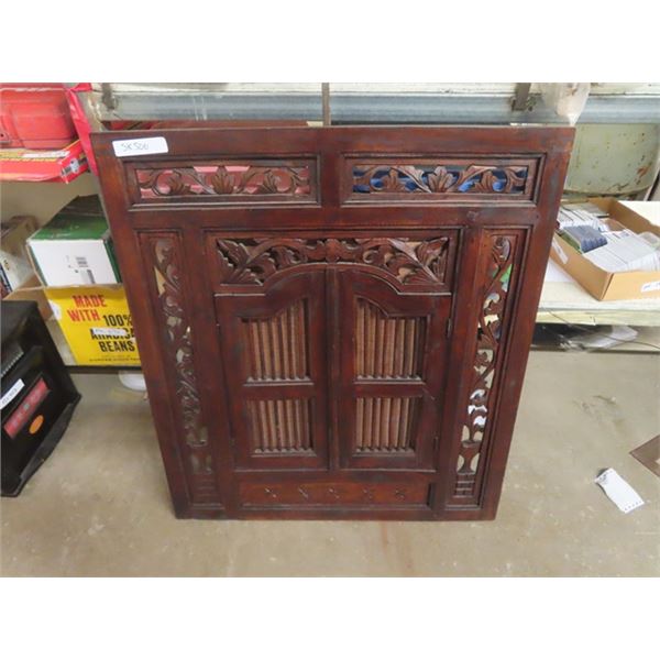 Wooden Wall Decor, 2 Doors - No Mirror 31.5" x 35" with 2 Framed Pictures