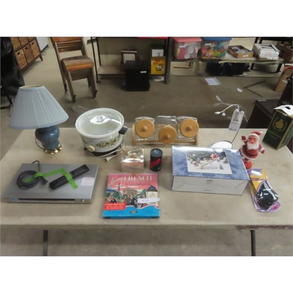 Crock Pot, Lamp, Sony DVD, Christmas Decorations, 3 Jar Cannister Set plus more