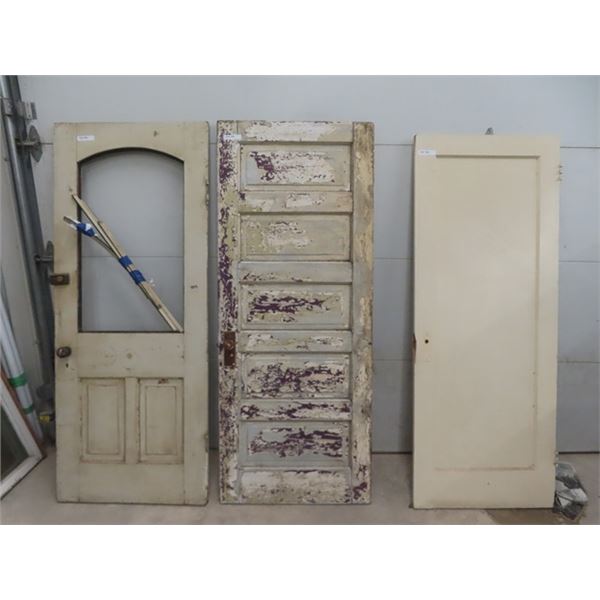 3 Old Solid Wood Doors; 2) 32" x 79" , 1) 30" x 77"