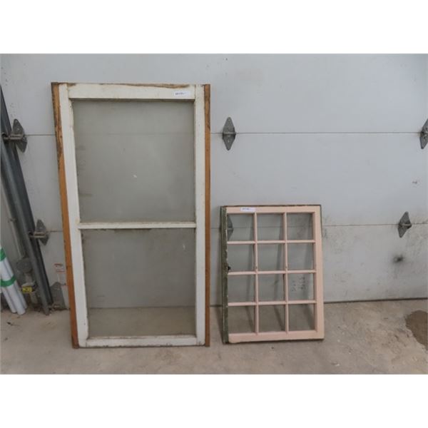 2 Wooden Framed Windows - Largest 33" x 60" 12 Panel Window is 25"x 33"