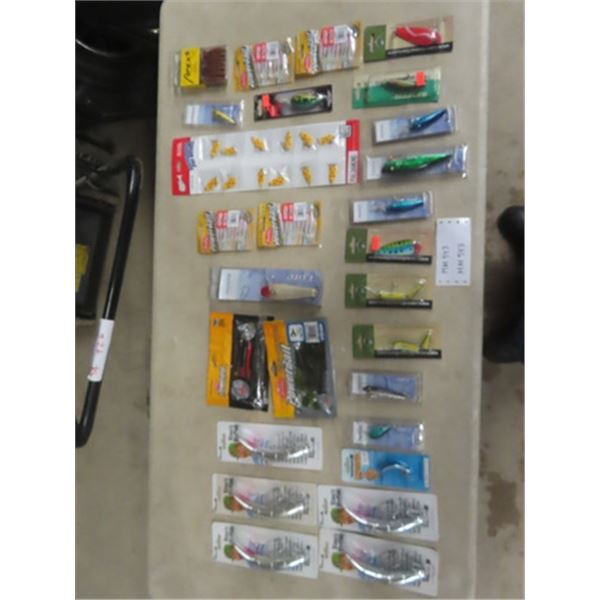 27 Sealed Packs of Fishing Lures, Bait + Hooks