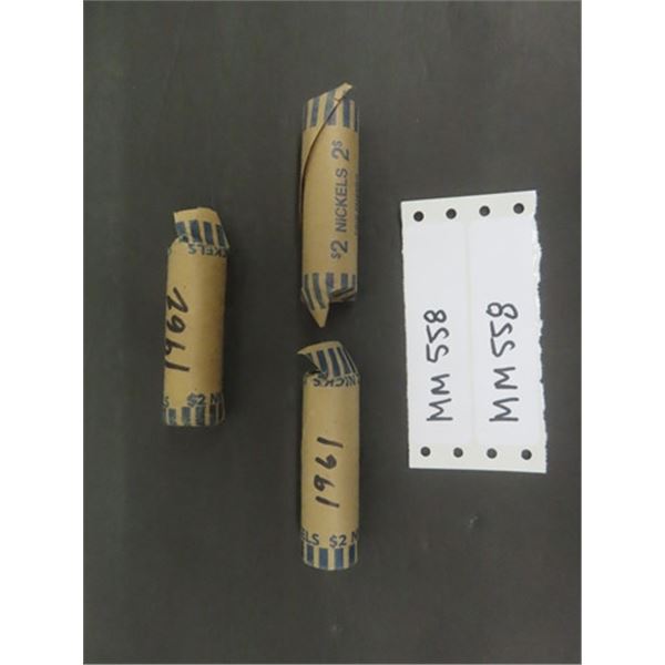 3 Rolls of Nickels ; 2) All 1961 + 1 All 1962