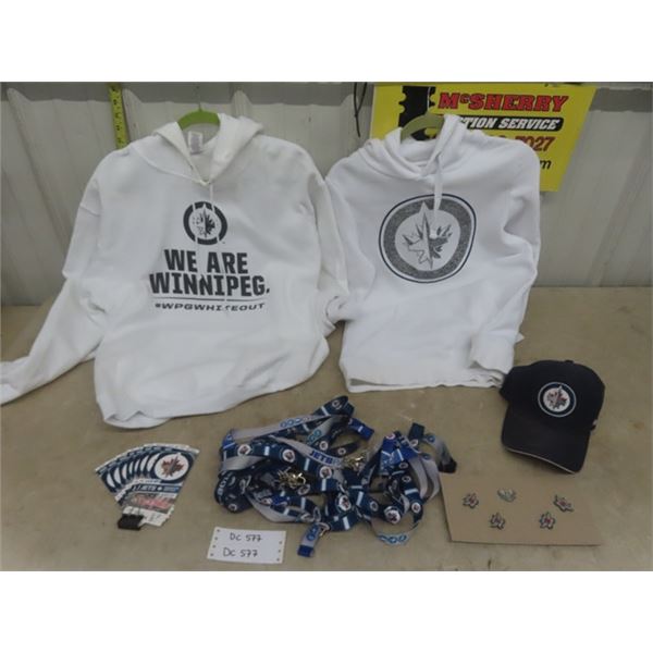 2 WPG Jets Sweaters Sz L 5 Lapel Pins, 13 Lanyards, Hats, Ticket Stubbs