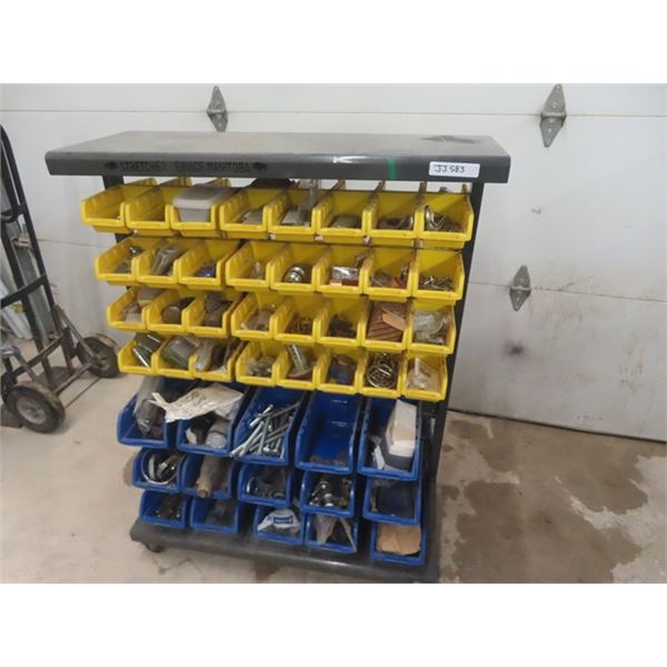 Rolling Cart with 94 Bins Full of Hardware, Bolts, Washers, Clamps, Pins + Much Much More - 18" x 37