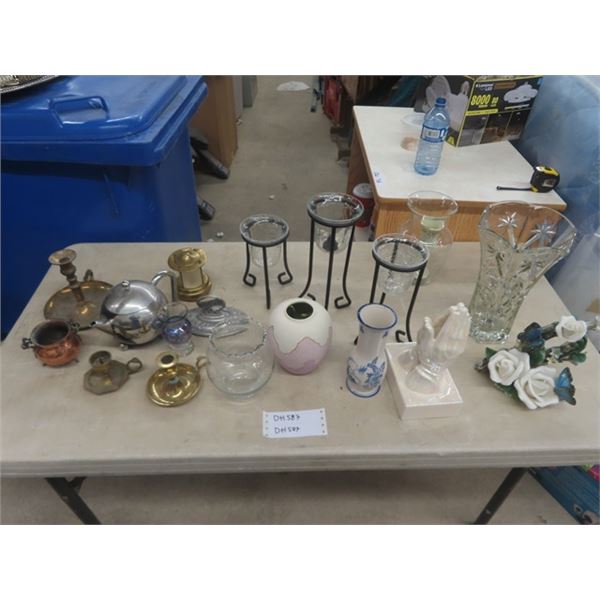 Candle Holders, Vase, Tea Pot plus more