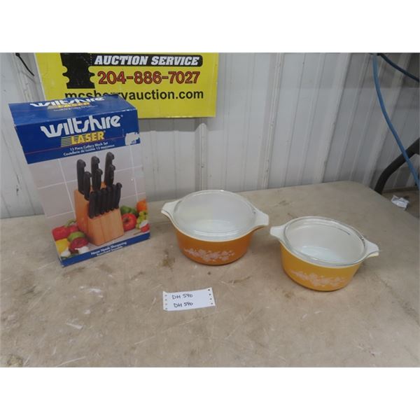 Wiltshire Knife Set in Box , 2 Pyrex Casserole Dishes