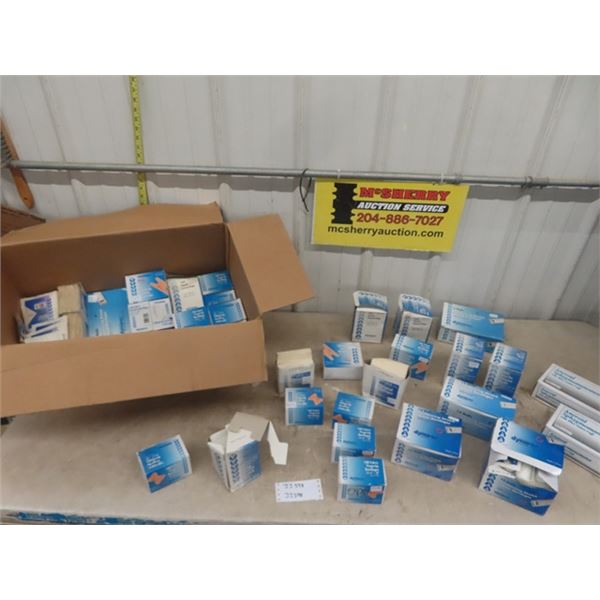 Large Box with Medical Supplies ;  Bandaids, Gauze, Surgical Sponges, 2 Aneroid Sphygmanometers - Al
