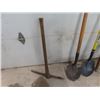 Image 3 : 5 Assorted Yard Tools ; 2 Spades, Sledge Hammer, Prybar, Pick Axe