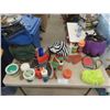 Image 1 : Table Full of Horse Grooming Products; Brushes , Ointment, Plus Riding Helmet
