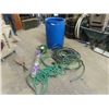 Image 1 : Blue Poly 55 Gal Barrel with Garden Hose, Garden Snips, Seed Separator, Burlap