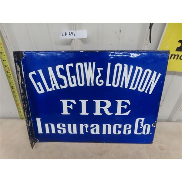 Glasgow + London Fire Insurance Porcelain Double Sided Flange Sign 15"×20"