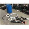 Image 1 : 55 Gal Poly Barrel with Black PVC Sewer Pipe, 1 1/2" Shure Flex Hose plus more