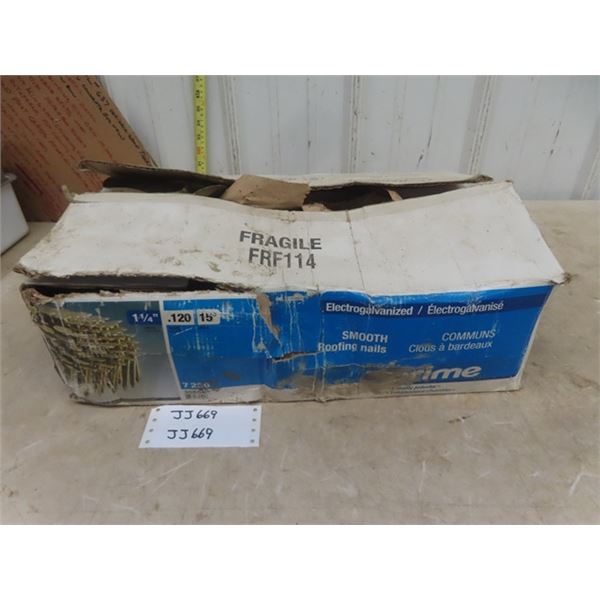 Box of Prime Smooth 1 1/4" Coil Roofing Nails - missing a couple coils