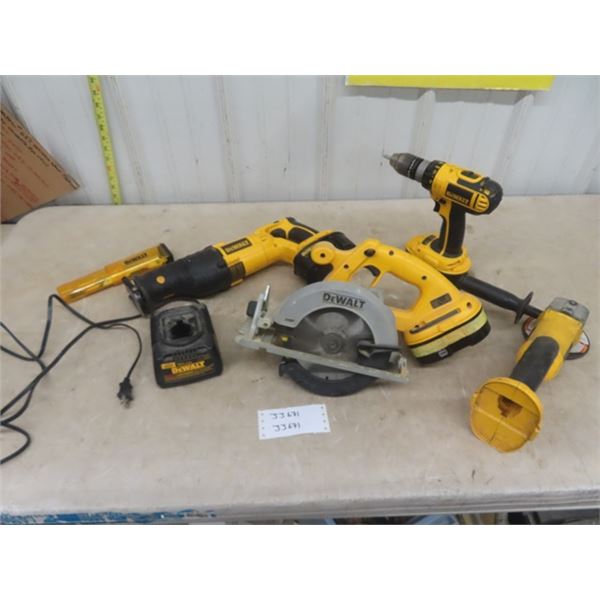DeWalt 18V Cordless Tools + Charger ; Reciprocating Saw, Circular Saw, Angle Grinder, Drill